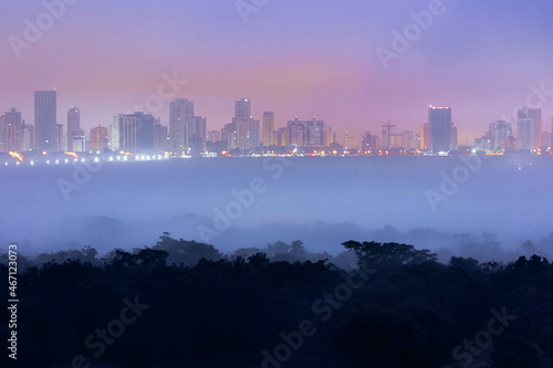 city skyline at sunset