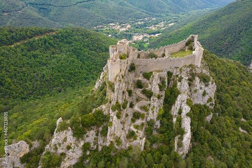 Aerial shot of medieval castle in France photo