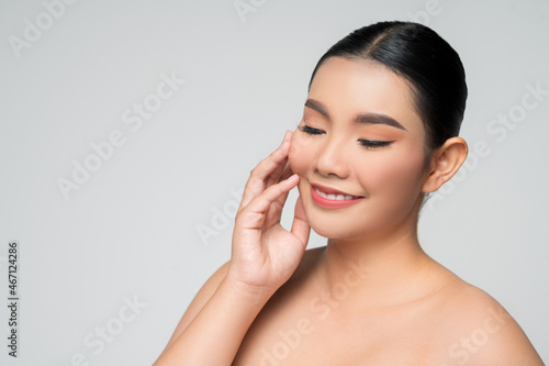 Portrait of Beautiful Asian woman skin care healthy hair and skin close up face beauty