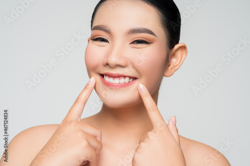 Portrait of Beautiful Asian woman skin care healthy hair and skin close up face beauty