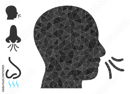 lowpoly sniff icon, and similar icons. Polygonal sniff vector is constructed of scattered triangles. Flat geometric lowpoly illustration is created from sniff icon.