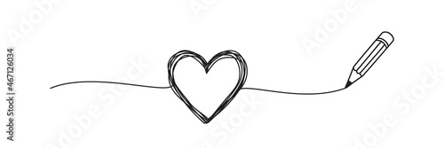 Tangled grungy heart scribble drawn with a pencil concept
