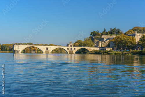 Skyline of the old city, Le Pont Saint Benezet and Palais des Papes in Avignon, France