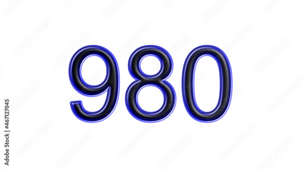 blue 980 number 3d effect white background blue 980 number 3d effect white background