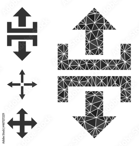 lowpoly divide vertical direction icon, and similar icons. Polygonal divide vertical direction vector is constructed from scattered triangles.