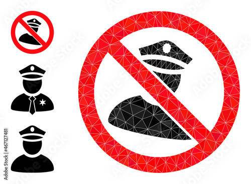 lowpoly no policeman icon, and bonus icons. Polygonal no policeman vector is combined with randomized triangles. Flat geometric 2d modeling symbol is designed by no policeman icon.