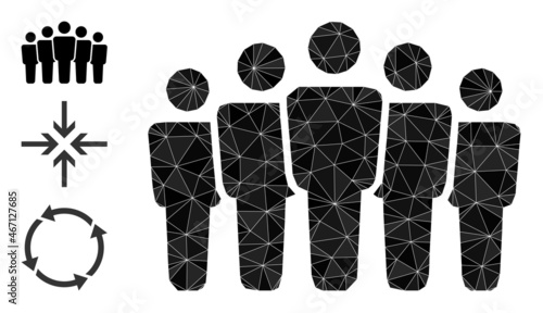 lowpoly people crowd icon, and other icons. Polygonal people crowd vector is filled from randomized triangles. Flat geometric 2d modeling abstraction is based on people crowd icon.