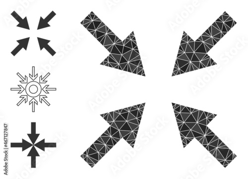 lowpoly compress arrows icon, and bonus icons. Polygonal compress arrows vector is combined from chaotic triangles. Flat geometric lowpoly symbol is created from compress arrows pictogram.