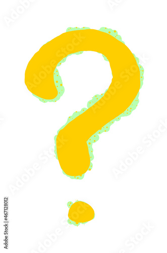 Illustration with a question mark covered with green growths of mold or bacteria. Isolated element on the theme of health care and infections.