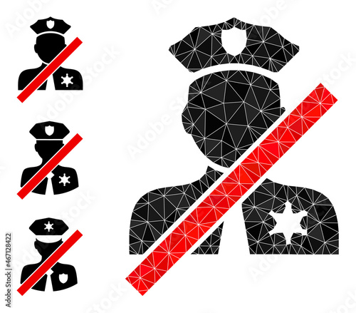 Low-poly closed police officer icon, and bonus icons. Polygonal closed police officer vector is combined from random triangles.