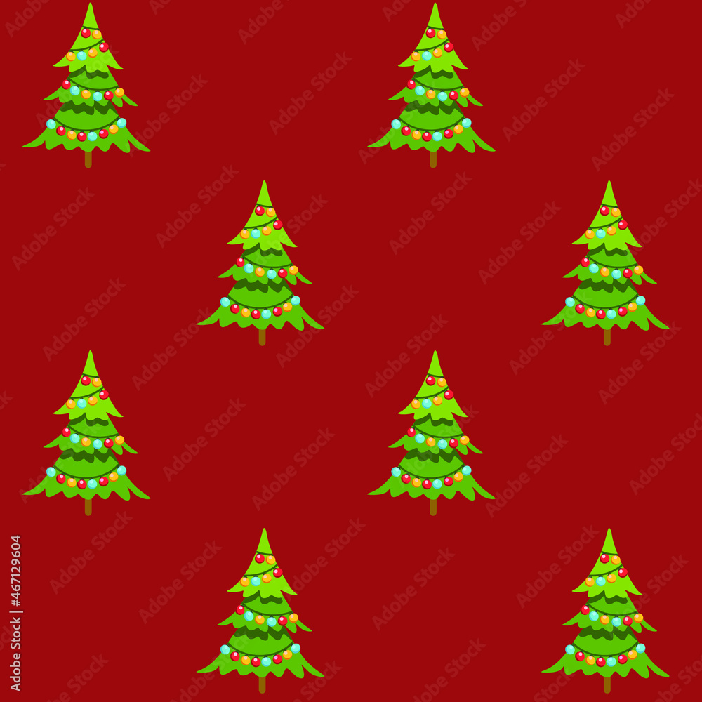 Christmas tree  pattern. Vector illustration in a childish hand-drawn Scandinavian style. Fir-tree forest. 