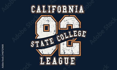 Athletic Vintage varsity vector graphics and grunge typography for t-shirt print. Apparel fashion design