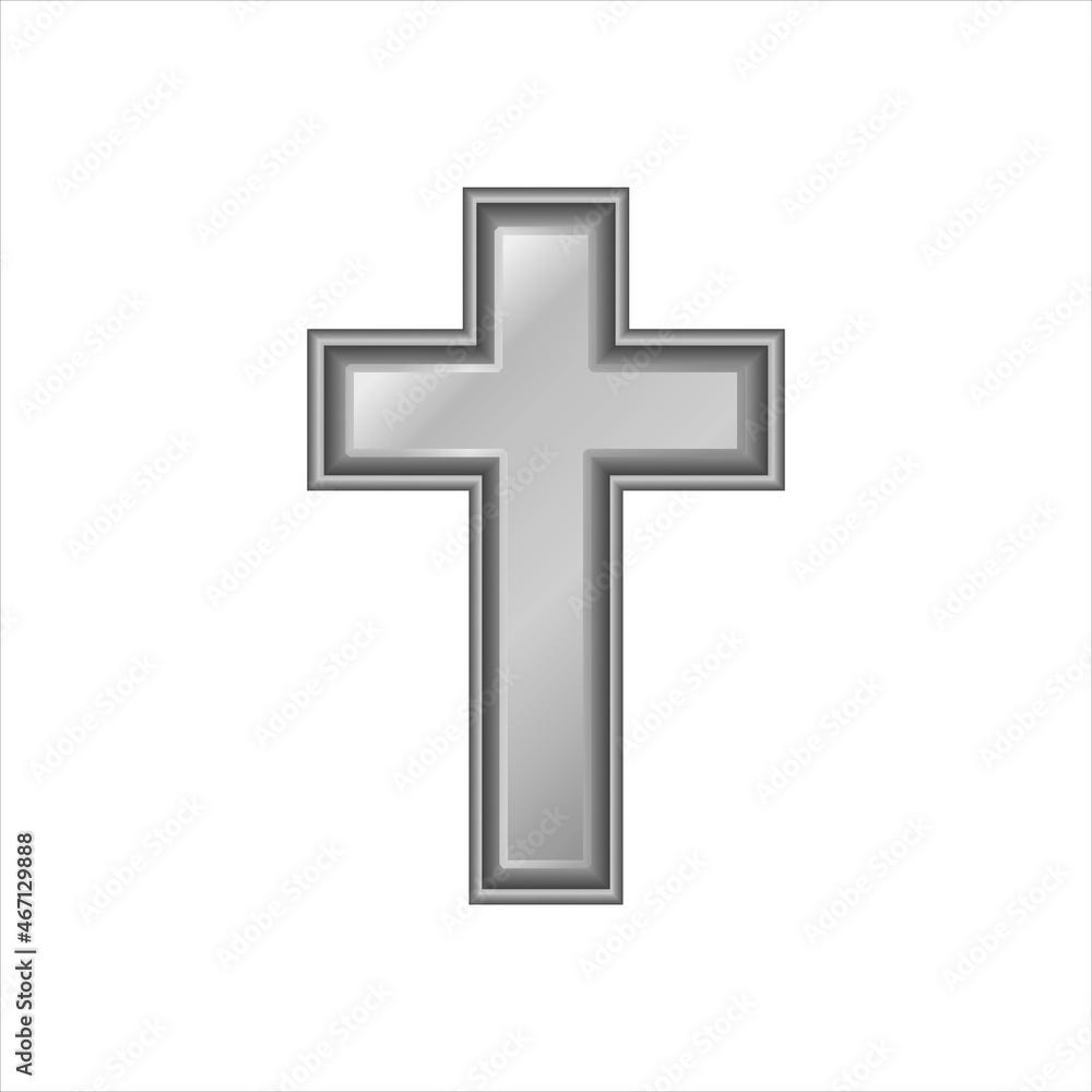 Monochrome Christian cross. Realistic raster illustration  isolated on white background