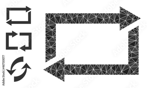 Low-poly exchange arrows icon, and bonus icons. Polygonal exchange arrows vector is constructed with chaotic triangles. Flat geometric 2d modeling illustration is based on exchange arrows icon.