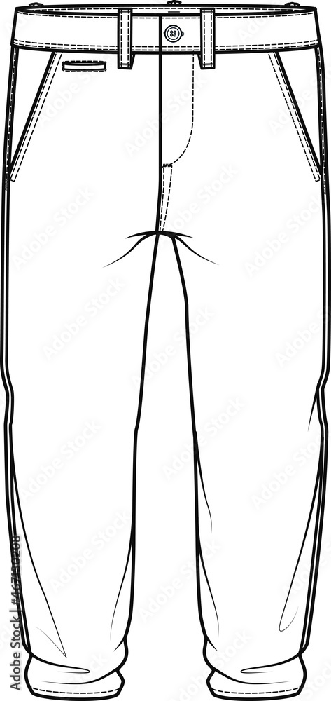 Casual pants flat sketch template, Mens trousers design. Men's clothing, Pants vector Casual pants flat sketch template, Mens trousers design. Men's clothing, Pants vector
