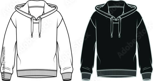 SWEATSHIRT vector, SWEATSHIRT Fashion Flat Sketch, Fashion Vector, Technical Fashion Sketch, Menswear Unisex Sweatshirt Fleece Design, Apparel Template, Sportswear, Sweatshirt Design