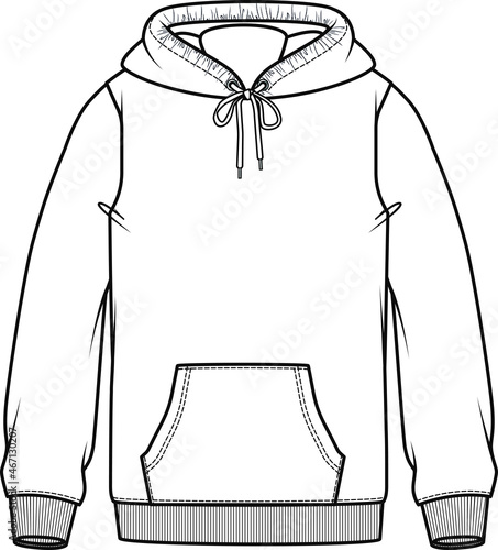 Hoodie Vector Design, Fashion Flat Sketch, Fashion Template, Unisex Hoodie Design, hoodie fashion cad. You can use it as a base in your collection, color it as you like and place your print pattern.
