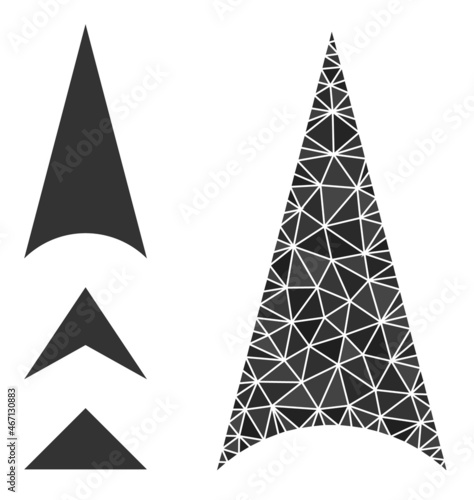 lowpoly arrowhead up icon, and bonus icons. Polygonal arrowhead up vector is constructed from chaotic triangles. Flat geometric 2d modeling illustration is created from arrowhead up pictogram.
