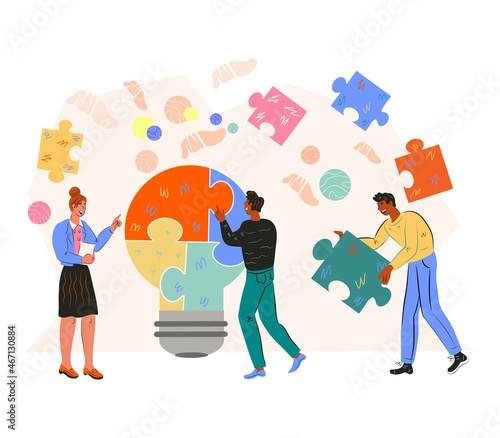 Teamwork and partnership, business collaboration concept of joint teamwork, flat vector illustration  isolated on white background. Building a business team and cooperation.