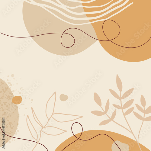 Organic pink brown tan nude floral abstract shapes background with hand drawn texture, brush, leave and minimalist style. Abstract minimal hand drawn background.