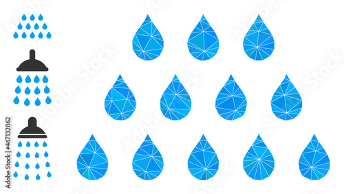Low-poly drops icon, and similar icons. Polygonal drops vector is designed of chaotic triangles. Flat geometric polygonal illustration designed by drops pictogram.