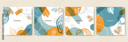 Trendy abstract square art templates with floral and geometric elements. Tan, nude champagne, peach, pink, brown, beige, Design for social media post, mobile apps\, banner design and web/internet ad.