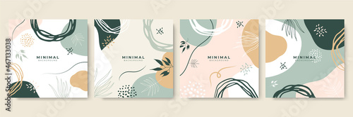 Trendy abstract square art templates with floral and geometric elements. Tan, nude champagne, peach, pink, brown, beige, Design for social media post, mobile apps\, banner design and web/internet ad.