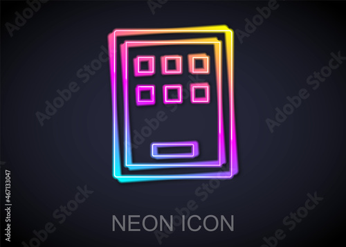 Glowing neon line Graphic tablet icon isolated on black background. Vector