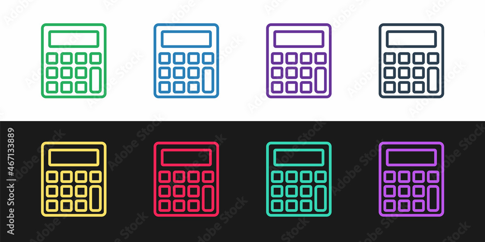 Set line Calculator icon isolated on black and white background. Accounting symbol. Business calculations mathematics education and finance. Vector Set line Calculator icon isolated on black and white background. Accounting symbol. Business calculations mathematics education and finance. Vector