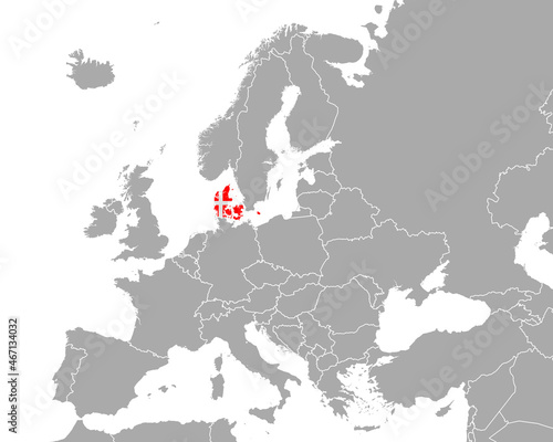 Karte und Fahne von Dänemark in Europa