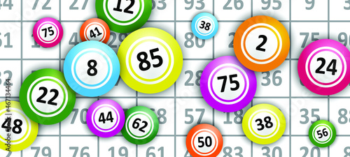 Slogan bingo for lottery, balls and numbers . Game of chance to win for young and old. Cartoon vector logo or symbol