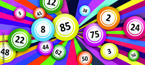Slogan bingo for lottery, balls and numbers . Game of chance to win for young and old. Cartoon vector logo or symbol