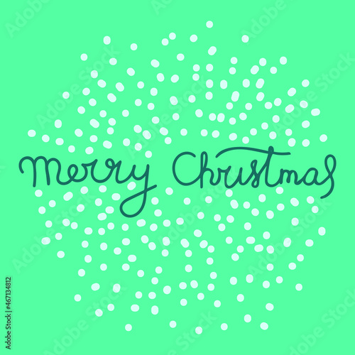 Hand drawn lettering Merry Christmas on a blue background of snowflakes and highlights. Colorful poster. Templates for greeting labels, stickers, postcards, tags, posters. Vector illustration EPS 10.