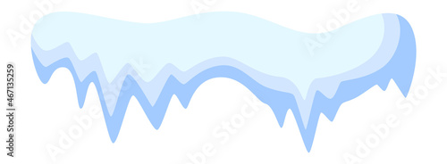 Icicle snow cap. Pile of ice on roof or window