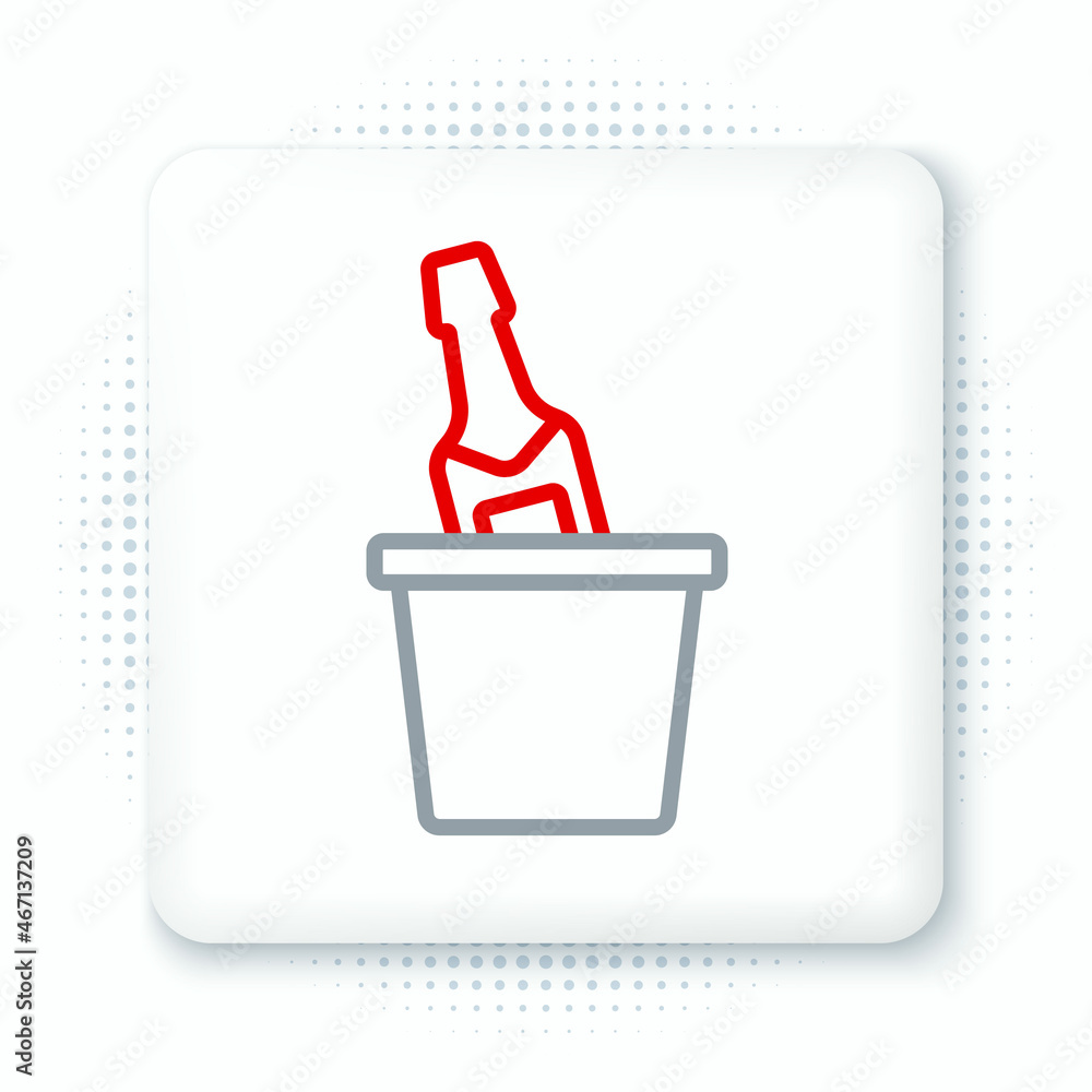 Line Bottle of champagne in an ice bucket icon isolated on white background. Colorful outline concept. Vector Line Bottle of champagne in an ice bucket icon isolated on white background. Colorful outline concept. Vector