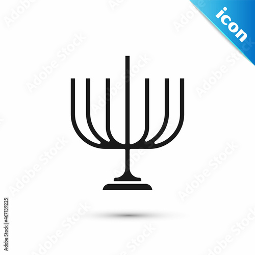 Grey Hanukkah menorah icon isolated on white background. Hanukkah traditional symbol. Holiday religion, jewish festival of Lights. Vector