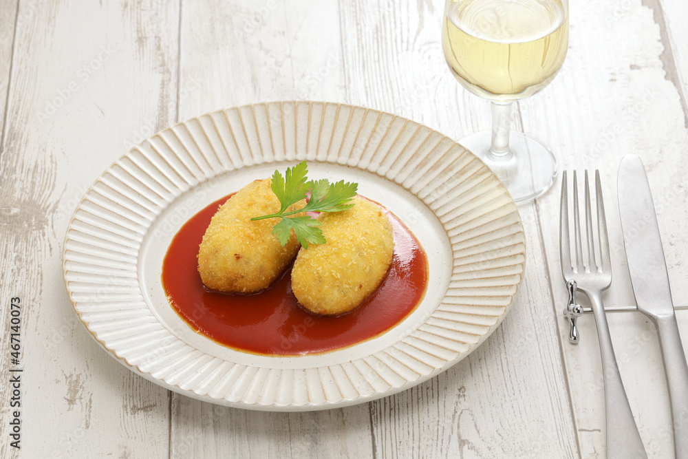 Japanese creamy croquettes that contents are crab meat and bechamel sauce. Japanese creamy croquettes that contents are crab meat and bechamel sauce.