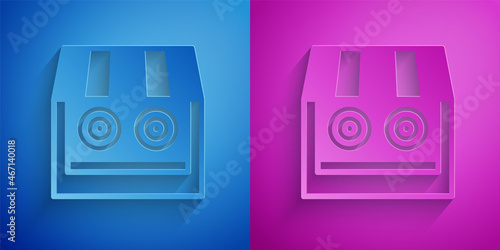 Paper cut Shooting gallery icon isolated on blue and purple background. Shooting range. Paper art style. Vector