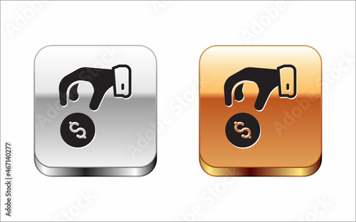 Black Donate or pay your zakat as muslim obligatory icon isolated on white background. Muslim charity or alms in ramadan kareem before eid al-fir. Silver and gold square buttons. Vector