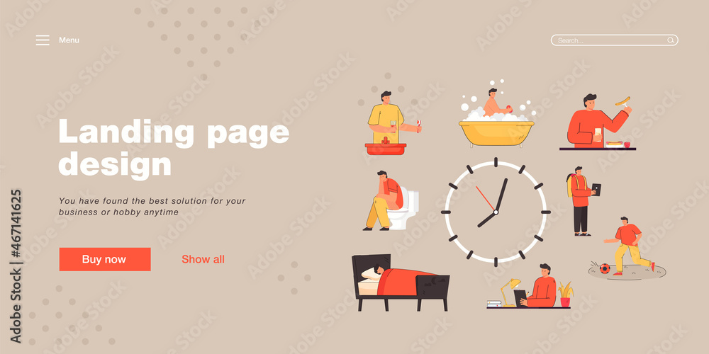 Diagram of kids daily routine by hour flat vector illustration. Cartoon child character washing, brushing teeth, eating, having breakfast, going to school and sleeping. Life schedule, planner concept Diagram of kids daily routine by hour flat vector illustration. Cartoon child character washing, brushing teeth, eating, having breakfast, going to school and sleeping. Life schedule, planner concept