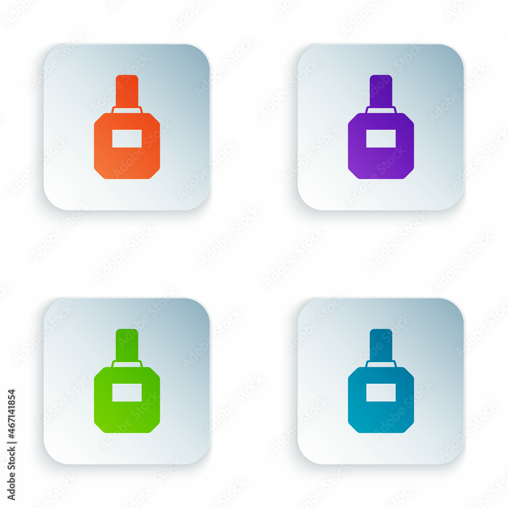 Color Aftershave icon isolated on white background. Cologne spray icon. Male perfume bottle. Set colorful icons in square buttons. Vector Color Aftershave icon isolated on white background. Cologne spray icon. Male perfume bottle. Set colorful icons in square buttons. Vector