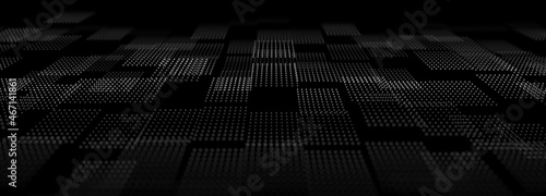 Corrupted network or connection. Abstract digital background of points. Glowing particles. Big data. Abstract technology science background. Vector illustration.