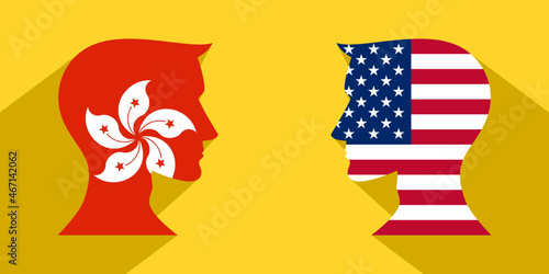 face to face concept. usa vs hong kong. vector illustration