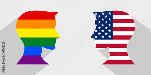 face to face concept. usa vs rainbow. vector illustration