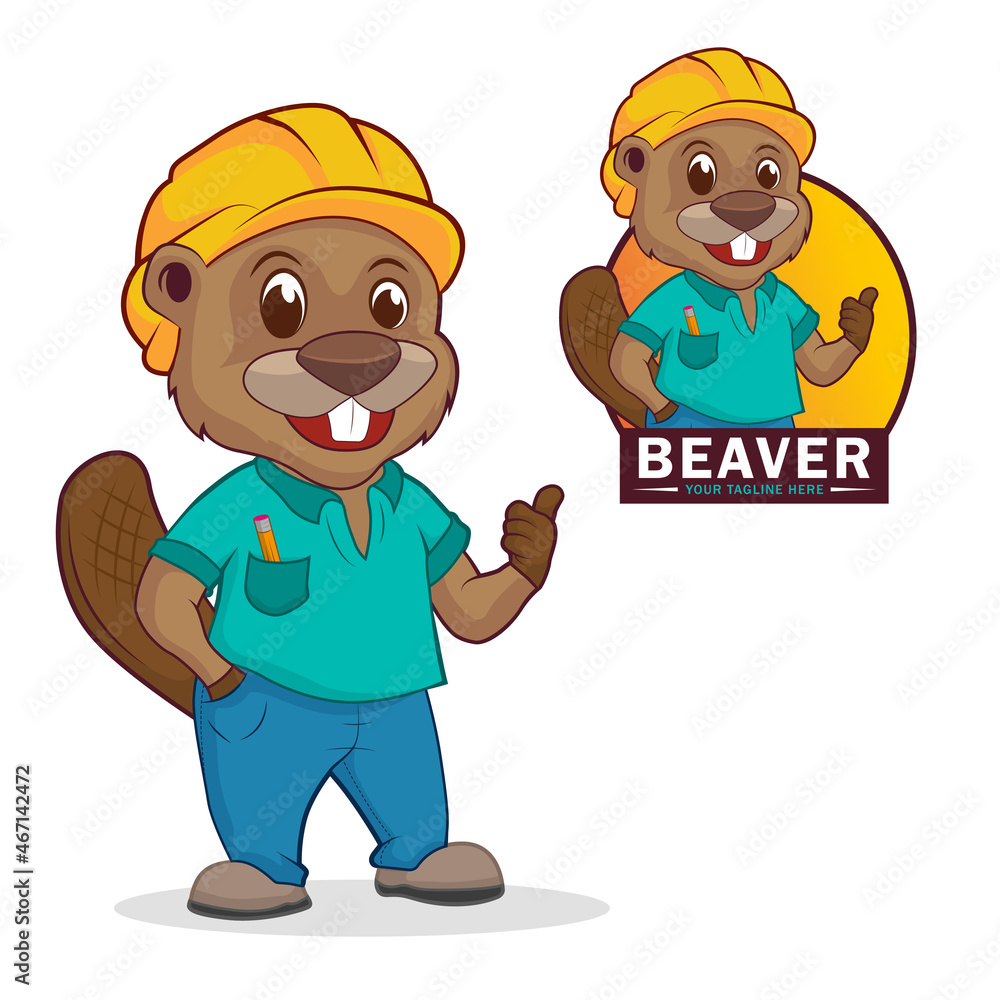 Cartoon beaver builder. Logo and illustration beaver. Cartoon beaver builder. Logo and illustration beaver.