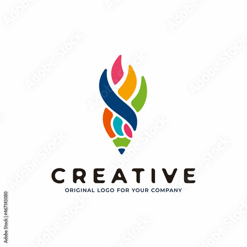 Creative unique pencil art logo design template.