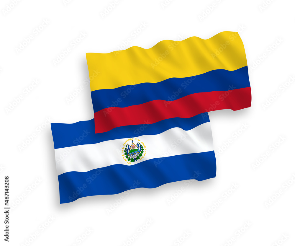 Flags of Republic of El Salvador and Colombia on a white background Flags of Republic of El Salvador and Colombia on a white background