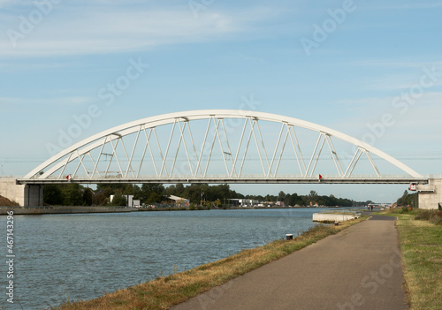 Panorama of the new railway bridge over the river