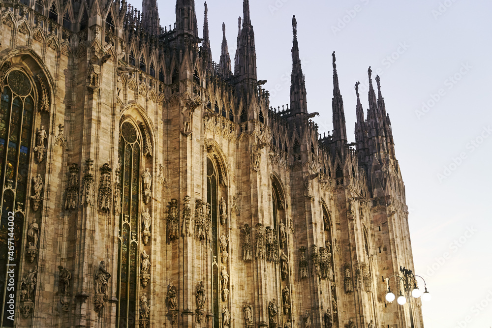 Milan, Italy - October 10, 2021: Milan Cathedral in Piazza Duomo in the evening, Milan. Duomo Cathedral.