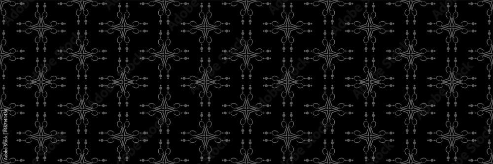Abstract dark background and pattern with decorative gray elements on a black background. Seamless background for wallpaper, textures. Abstract dark background and pattern with decorative gray elements on a black background. Seamless background for wallpaper, textures.